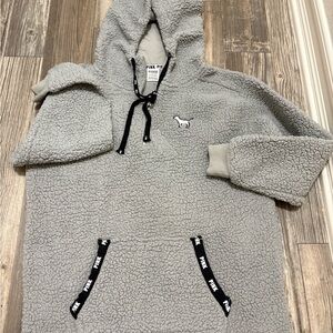 Vs PINK Gray Sherpa 3 quarter zip hoodie oversized